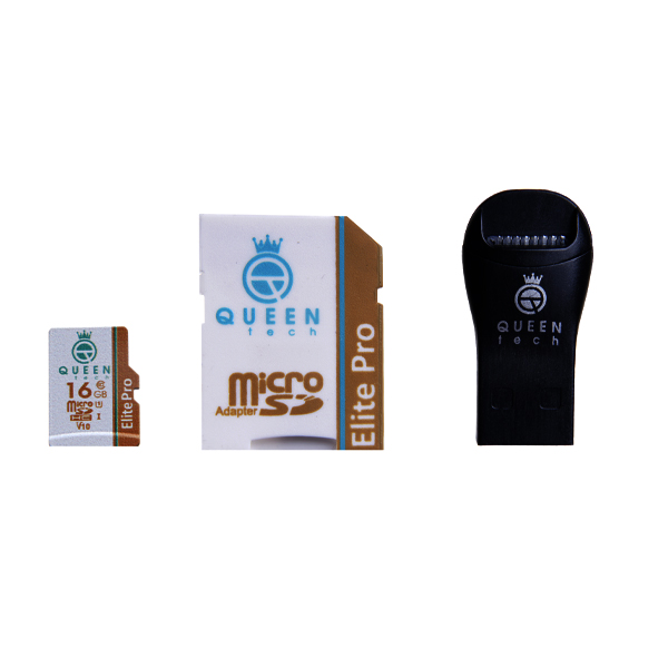 کارت حافظه microSDHC کوئین تک مدل +Elite pro 566X کلاس 10 استاندارد UHS-I U3 سرعت 85MBps ظرفیت 16 گیگابایت به همراه آداپتور SD و کارت خوان