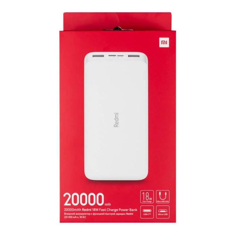 شارژر همراه شیائومی مدل Redmi ظرفیت 20000 میلی آمپرساعت به همراه کابل تبدیل microUSB