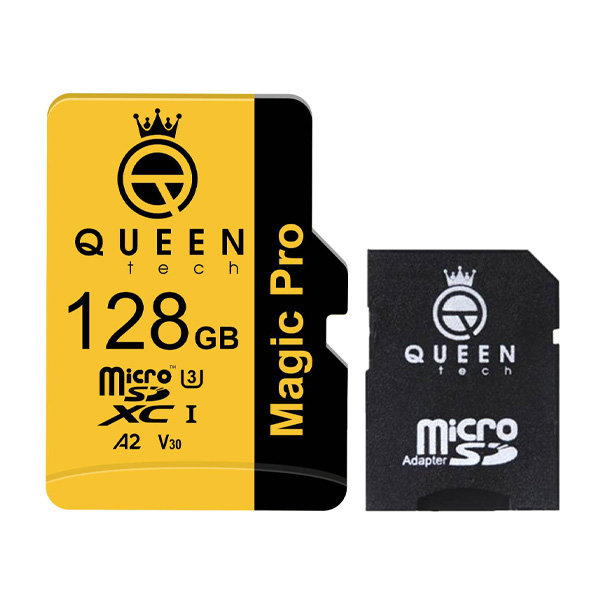 کارت حافظه Micro SD HC کوئین تک مدل A2-V30-633X کلاس 10 استاندارد UHS-l U3 سرعت 95MBps ظرفیت 128 گیگابایت به همراه آداپتور SD 